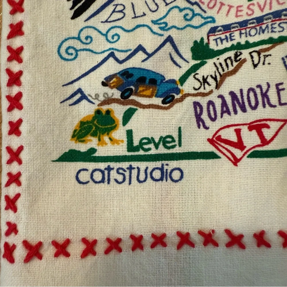 Catstudio‎ Virginia State Kitchen Tea Towel printed and embroidered 21”x28”